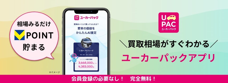 相場みるだけVポイント貯まる、買取相場がすぐわかるユーカーパックアプリの告知画像